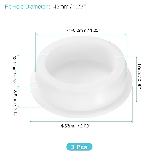 uxcell 3Pcs Silicone Hole Plug, Waterproof Round Rubber Stoppers Bottle Seal Plugs Tube Pipe End Caps for 45mm/1.77" Hole for Bathtub Bottle, White
