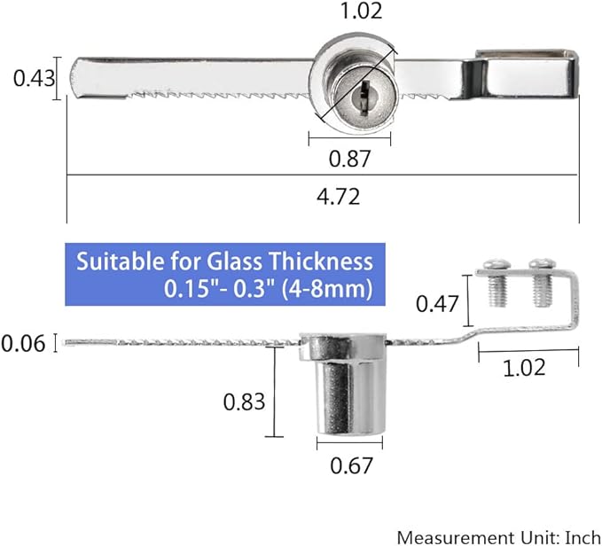Sliding Glass Door Ratchet Lock Display Case Lock with Chrome Finish, Security, Keyed Alike Showcase Display (8 PC)