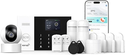 LWOHSI Wireless Home Alarm Camera System,Smart Home Security Systems with T53 HD Camera,Phone APP Alert,Door/Window Sensors,SOS Button,Compatible with Alexa for Home,Apartment,No Contract Fee