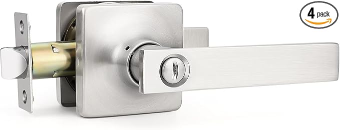 GOBEKOR 4 Pack Privacy Door Levers - Brushed Nickel Interior Door Handles with Locks