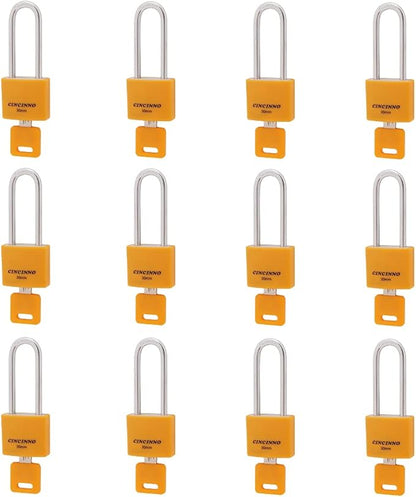 1-3/16 in. Small Aluminum Key Lock，Keyed Alike Padlocks with Long Shackle for School Gym Locker, Toolbox,12 Pack