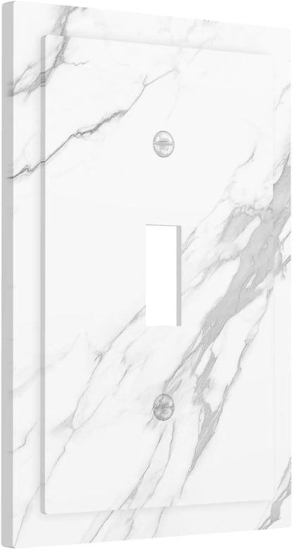 Decorative Light Switch Cover Modern White Gray Marble 1 Gang Single Toggle Device Electrical Faceplate Switchplates Decorator Outlet Wall Plate for living Room Bathroom Decor