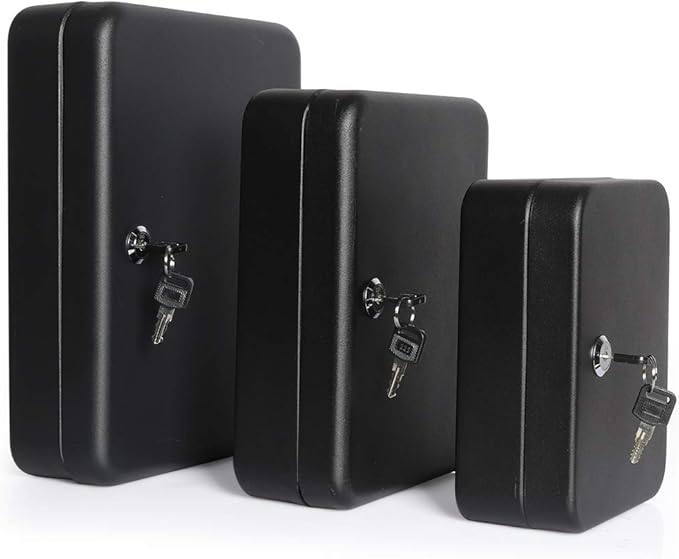 Jssmst Key Lock Box Wall Mount Security Key Storage Box, Locking Key Cabinet Wall Mount with 48 Key Hooks & Tags Key Labels, 11.81 x 9.45 x 2.95 inches, Black Matt