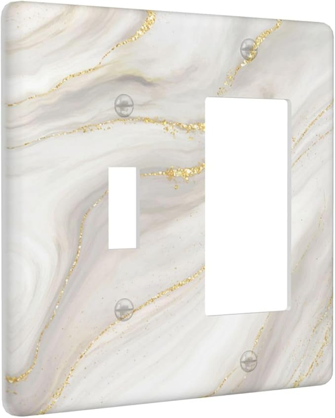 White Grey Gold Marble Simple Tiles Outlet Covers 1 Toggle 1 Rocker Combination Decorative Wall Plate Electrical Switch Plates Light Switch Cover Plate for Bathroom Kitchen Decor