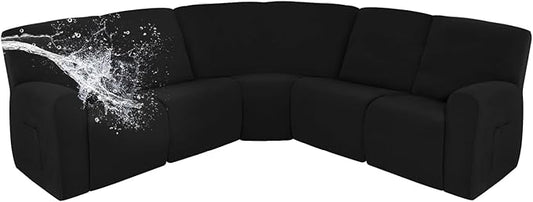 Easy-Going 100% Waterproof Recliner Cover, Stretch Couch Covers for Reclining Couches, Extra Large Sectional Sofa Slipcover, L-Shape Furniture Protector for Kids & Pets, 5 Seater, Black