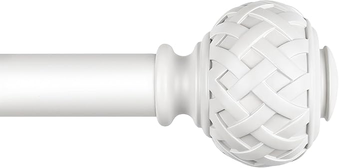 TONIAL White Curtain Rod 32 to 86 Inches, 7/8 Adjustable Curtain Rods for Windows 20 to 82 Inches, Splicing Drapery Rods Heavy duty with Netted Texture Finials