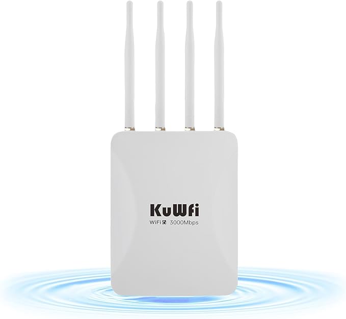 KuWFi AX3000 WiFi 6 Outdoor Access Point Repeater, Long Range Extender 100-300Meter Dual Band Gigabit, IP65 Waterproof, PoE Powered, Supports 256+ Devices for Business, Parties, Starlink
