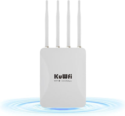 KuWFi AX3000 WiFi 6 Outdoor Access Point Repeater, Long Range Extender 100-300Meter Dual Band Gigabit, IP65 Waterproof, PoE Powered, Supports 256+ Devices for Business, Parties, Starlink