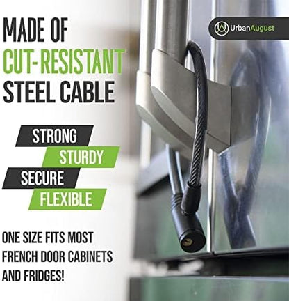 Urban August Child-Proof Refrigerator Lock for Kids & Adults - Lock for French Door Fridge and Cabinet (Regular, White, 3 Pack Keyed Alike)
