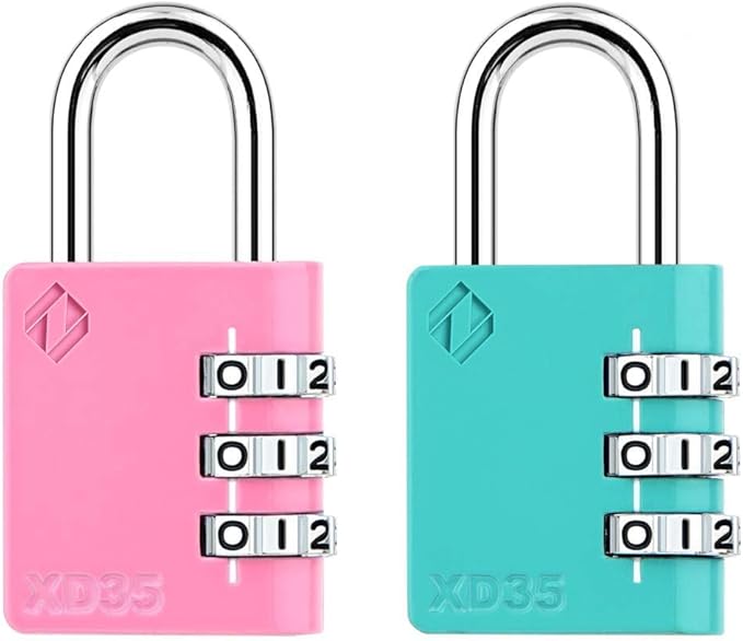 XD35 Combination Lock, 3-Digit Padlock for School Gym Sports LockerLock, Fence, Toolbox, Case, Hasp Storage (2-Pack, Pink, Emerald)