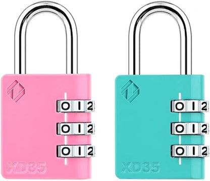 XD35 Combination Lock, 3-Digit Padlock for School Gym Sports LockerLock, Fence, Toolbox, Case, Hasp Storage (2-Pack, Pink, Emerald)