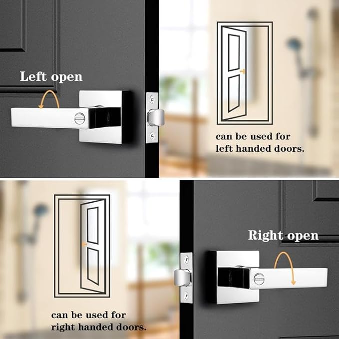 Probrico 4 Pack Square Door Levers with Lock Keyless Privacy Door Handles Locksets Interior Bed/Bath Heavy Duty Hardware in Polished Chrome Finish,Universal Handing