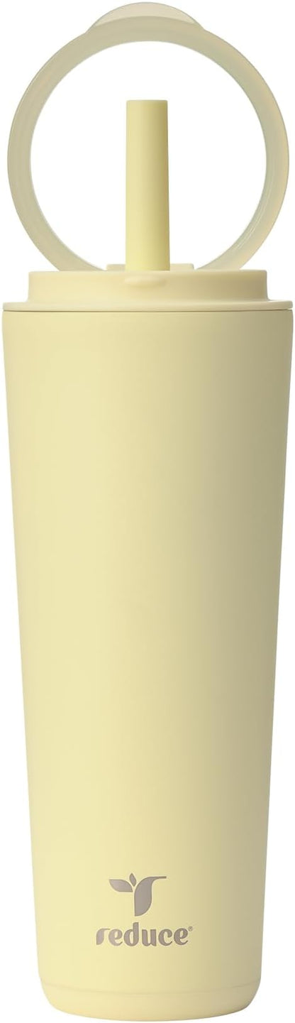 REDUCE Halo 24 oz Stainless Steel Vacuum Insulated Tumbler - Spill Proof Travel Mug with Flip Handle Lid - Keeps Drinks Cold for 32 Hrs - Dishwasher Safe - Cupholder Friendly - French Vanilla