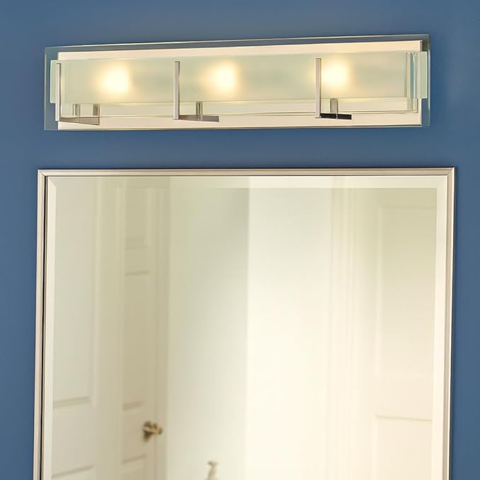 Hinkley Latitude Extra Large Six Light Bath Vanity - Modern, Inside Etched Clear Glass Panel, Bulbs Included - Chrome Finish