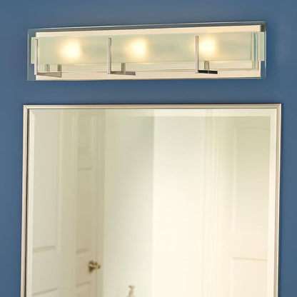 Hinkley Latitude Extra Large Six Light Bath Vanity - Modern, Inside Etched Clear Glass Panel, Bulbs Included - Chrome Finish