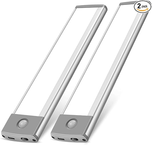 30-LED Under Cabinet Lights,USB Rechargeable Kitchen Cupboard Night Light,Battery Operated Under Counter Closet Lighting,Motion Detector Night Light,Wireless Magnetic Motion Activated Light-2Pack
