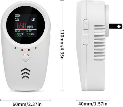 5-in-1 Plug-in & Battery Backup Carbon Monoxide Detectors，Portable Travel Carbon Monoxide Detector, Natural Gas Leak Detector with Temp. Humid. for Home, RV, Camping (Shipping Without Batteries)