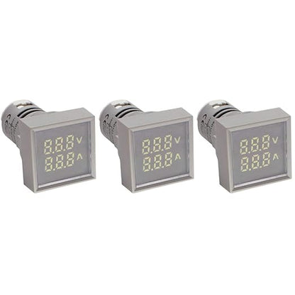 LED Voltage Display Panel Mount Volt Amp Meter, AD101-22VAMS 22mm Square Voltmeter and Ammeter, AC50-500V Voltage and 0-100A Current Meter, Grey (3 Pack)