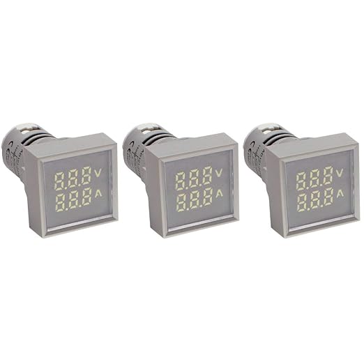 LED Voltage Display Panel Mount Volt Amp Meter, AD101-22VAMS 22mm Square Voltmeter and Ammeter, AC50-500V Voltage and 0-100A Current Meter, Grey (3 Pack)