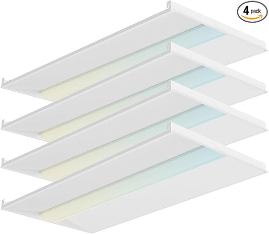 2x4 LED Troffer Light,25W/30W/35W/40W/50W & 3000K/3500K/4000K/5000K Selectable,6500LM 0-10V Dimmable,ETL DLC Listed,100-277V,for Office & Warehouse,4 Pack