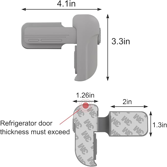 2 Pack Child Safety Refrigerator/Fridge/Freezer Door Lock, One Handed Operation & with Always Open Function, No Tools Need or Drill (Grey)