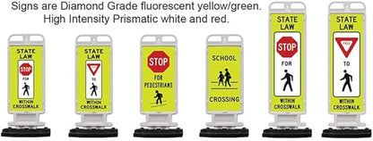 Plasticade Crosscade Crosswalk Sign, 36" Vertical Panel with 12x36 State Law Yield To Pedestrians Sign, Impact-Resistant Rubber Base, Diamond Grade Reflective Background and HIP Sheeting