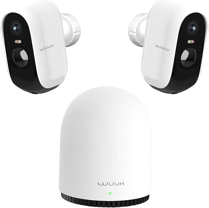 WUUK Security Cameras Wireless Outdoor, Indoor Camera, Home Surveillance System, 2K, No Monthly Fee, Motion Alert, Night Vision, 2.4/5 GHz WiFi, Compatible with Alexa & Google, 2-Camera Kit