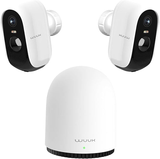 WUUK Security Cameras Wireless Outdoor, Indoor Camera, Home Surveillance System, 2K, No Monthly Fee, Motion Alert, Night Vision, 2.4/5 GHz WiFi, Compatible with Alexa & Google, 2-Camera Kit