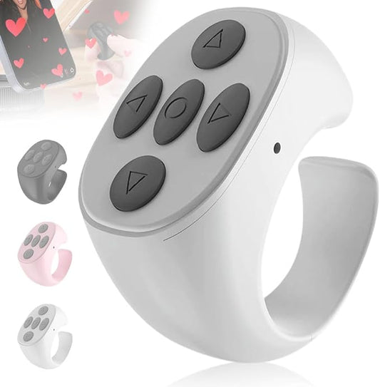Fingertip Wireless Bluetooth Remote Control, 2026 New Bluetooth Ring Scroller Video Scrolling Ring Remote Control Page Turner (White)