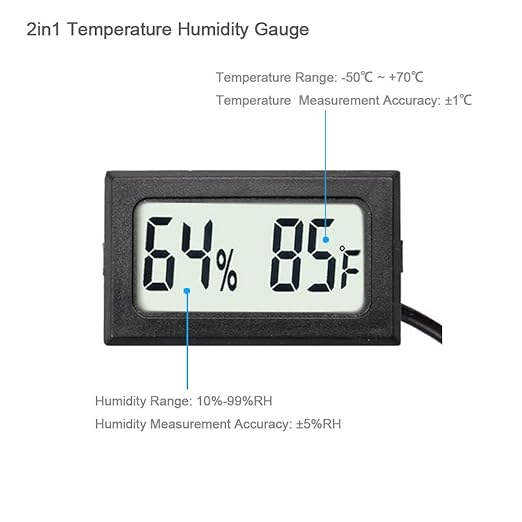 2-Pack Mini Digital Hygrometer Thermometer Gauge with Probe LCD Display Temperature Fahrenheit Humidity Meter for Incubator Reptile Plant Terrarium Sealed Containers Guitar Case