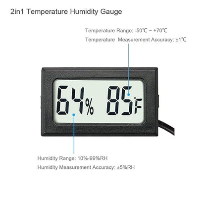2-Pack Mini Digital Hygrometer Thermometer Gauge with Probe LCD Display Temperature Fahrenheit Humidity Meter for Incubator Reptile Plant Terrarium Sealed Containers Guitar Case