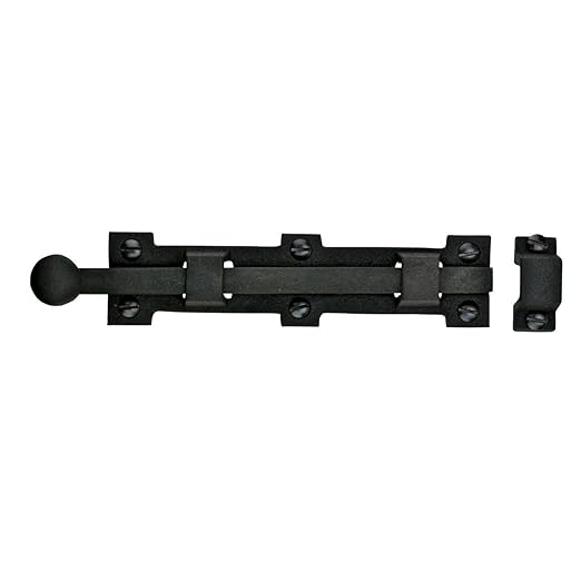 Renovators Supply Manufacturing Slide Bolt Latch 8 3/4 in. Black Wrought Iron Ball Tip Style Slide Bolt with Mounting Hardware Pack of 2