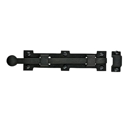 Renovators Supply Manufacturing Offset Slide Bolt Latch 8 3/4 in. Black Wrought Iron Ball Tip Styled Slide Bolt with Mounting Hardware Pack of 4
