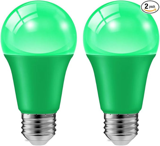 haraqi 2 Pack 9W (60W Equivalent) 120V E26 Base A19 LED Colored Light Bulb, Green LED Lights for Party Christmas Decor and Halloween Lighting
