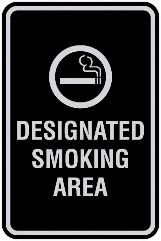 Signs ByLITA Portrait Round Designated Smoking Area Sign with Adhesive Tape, Mounts On Any Surface, Weather Resistant, Indoor/Outdoor Use (Black/Silver) - Medium 2 Pack