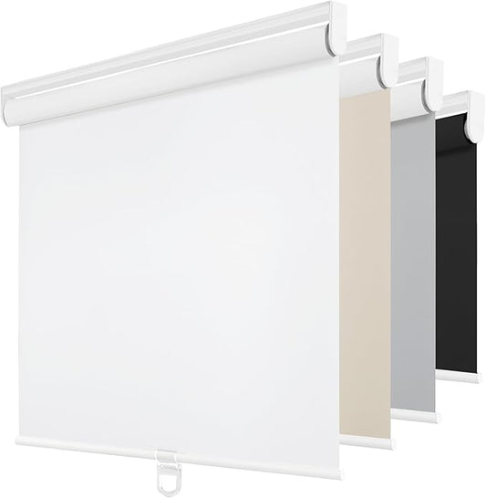ChrisDowa Cordless Blackout Roller Shades for Windows, Thermal Insulated UV Protection Pull Down Shades, Total Blackout Window Blinds for Home, Office, Bedroom, Door (46" W x 72" H, White)