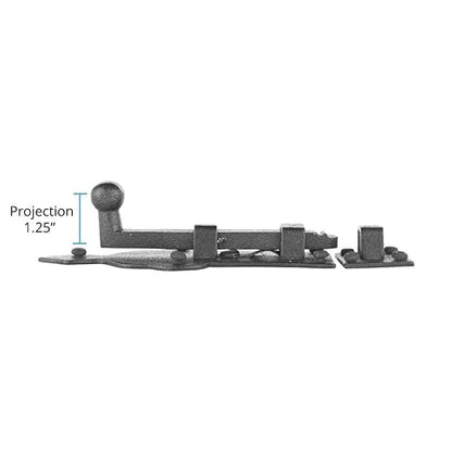 Renovators Supply Manufacturing Slide Bolt Latch 3 3/4 in. Black Wrought Iron Ball Tip Style Slide Bolt with Mounting Hardware Pack of 4