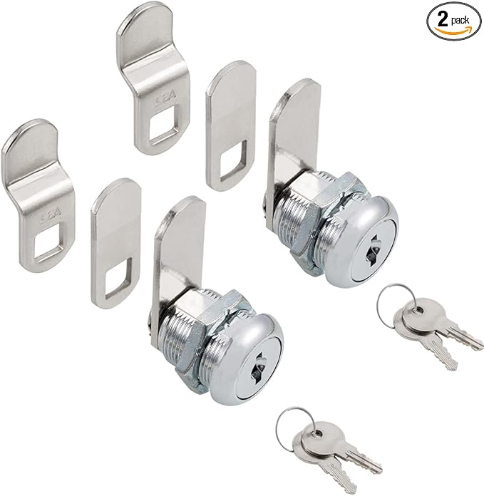 Cabinet Cam Locks Keyed Alike, 5/8” Cylinder Cam Locks for Tool Box RV Compartment Mailbox Vending Machine Drawer File Cabinet, Fits 3/8” Max Panel Thickness, Chrome Finish with 3 Cams and 2 Keys
