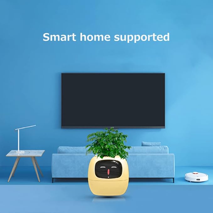 Intelligent flower pot, electronic bud, maintenance plant assistant, fun interactive flower pot, indoor green planting monitoring, LCD screen display, cell phone APP connection (Yellow)
