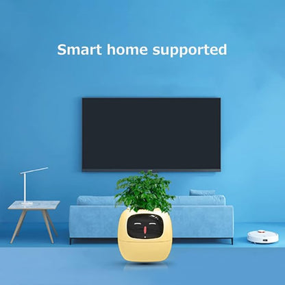 Intelligent flower pot, electronic bud, maintenance plant assistant, fun interactive flower pot, indoor green planting monitoring, LCD screen display, cell phone APP connection (Yellow)