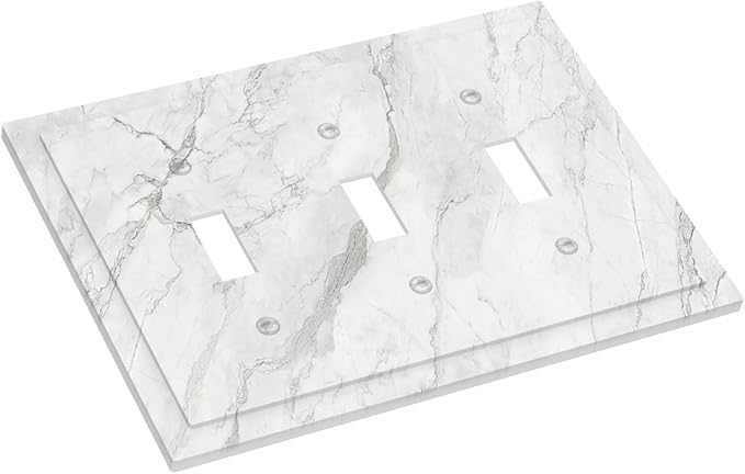 Decorative Switch Plates Marble Granite White And Grey 3 Gang Wall Plate Faceplate Triple Toggle Light Switch Cover Electrical Wall Panels for Home Bedroom Decor
