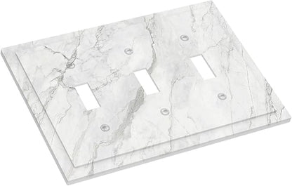 Decorative Switch Plates Marble Granite White And Grey 3 Gang Wall Plate Faceplate Triple Toggle Light Switch Cover Electrical Wall Panels for Home Bedroom Decor