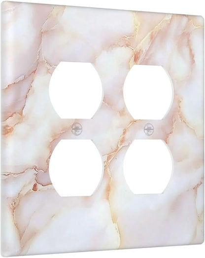 Outlet Covers Pink Jade Marble Granite 2 Gang Double Duplex Decorative Light Switch Covers Electrical Wallplates Socket Faceplate For Bathroom Kitchen Decor