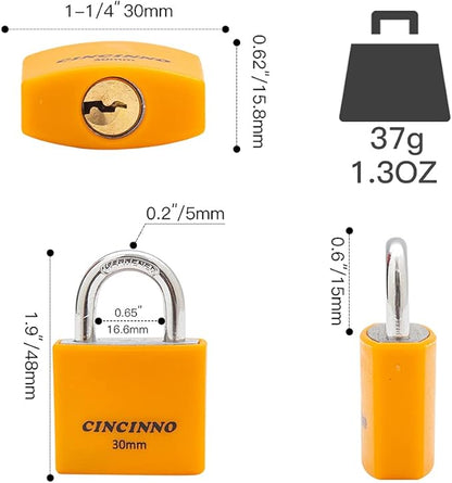 Set of 8 Small Locks，Covered Aluminum Keyed Alike Padlocks，30MM Weatherproof Lock with Same Key,Outdoor Padlock for Sheds, Storage Unit ，School Gym Locker, Toolbox