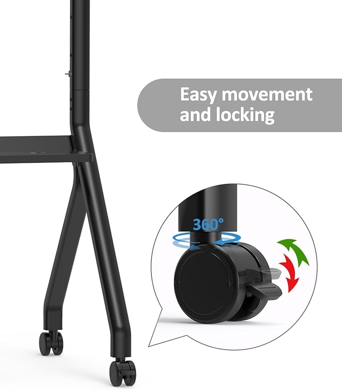 Smart Board Stand for 55-86 Inch Interactive Whiteboards, Adjustable Rolling Smartboard Stand with 360°Swivel Lockable Wheels, Suitable for Offices, Classrooms and Other Workspaces