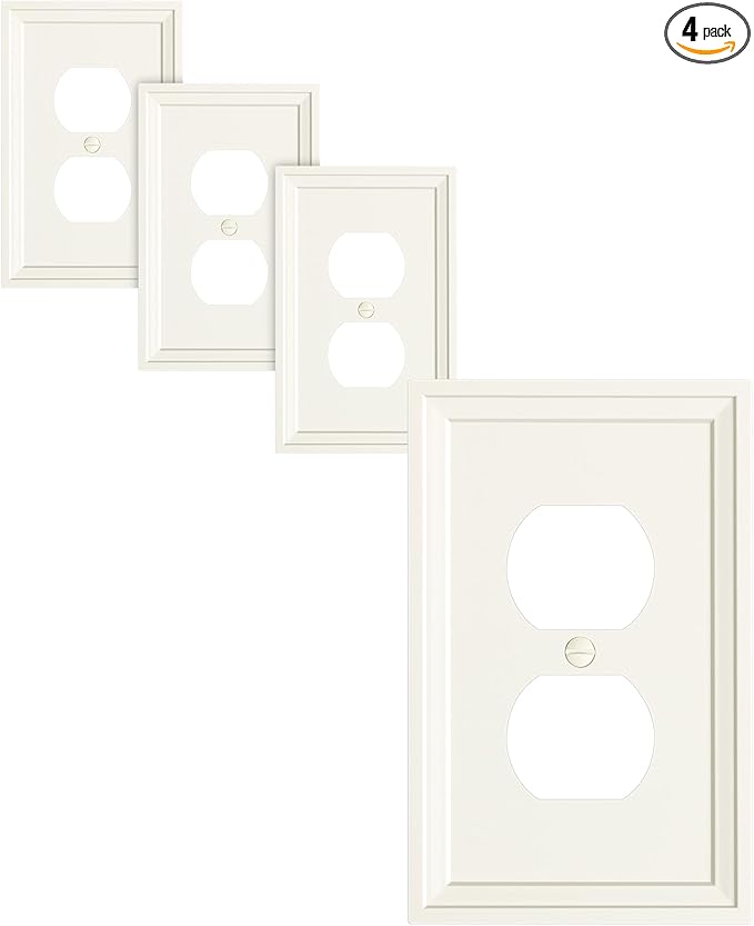 4-Pack Duplex Outlet Cover, Natural Bamboo Fiber Switch Plates and Outlet Covers, Light Almond Decorative Wall Plates for Electrical Outlets, 1 Gang Receptacle Cover, Corrosion Resistant