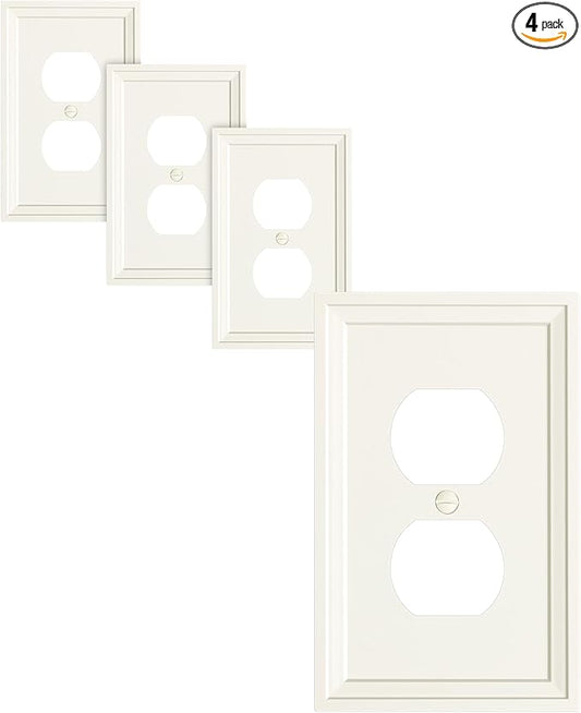 4-Pack Duplex Outlet Cover, Natural Bamboo Fiber Switch Plates and Outlet Covers, Light Almond Decorative Wall Plates for Electrical Outlets, 1 Gang Receptacle Cover, Corrosion Resistant