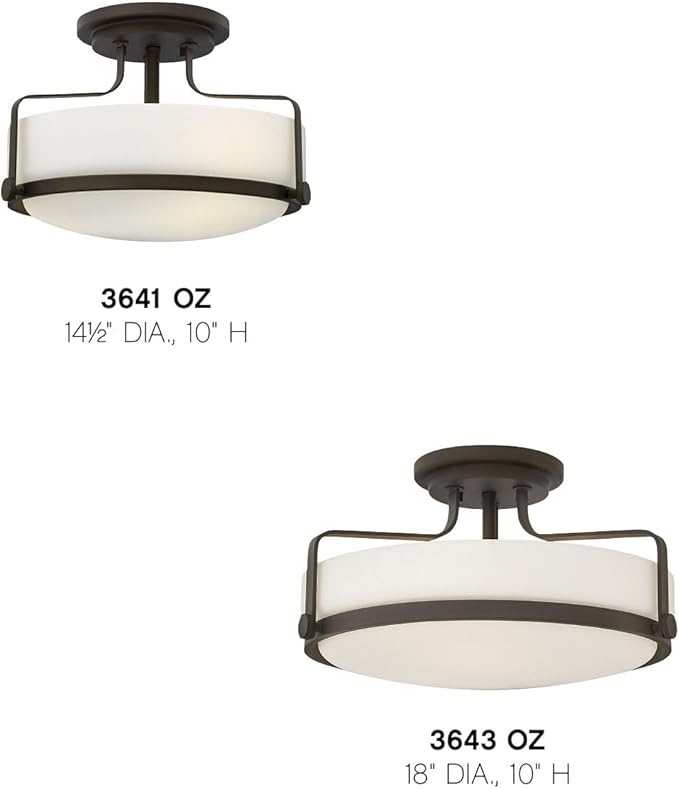 Hinkley Harper 3643OZ Large Semi-Flush Ceiling Light - Sleek, Retro Style - Oil Rubbed Bronze + Etched Opal Glass