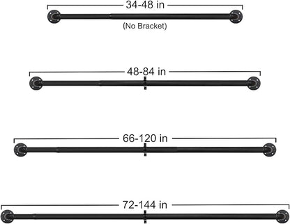 Refrze Industrial Blackout Curtain Rod, 34-48 Inch, 1 Inch Diameter, Heavy Duty, Adjustable, Wrap Around, Black