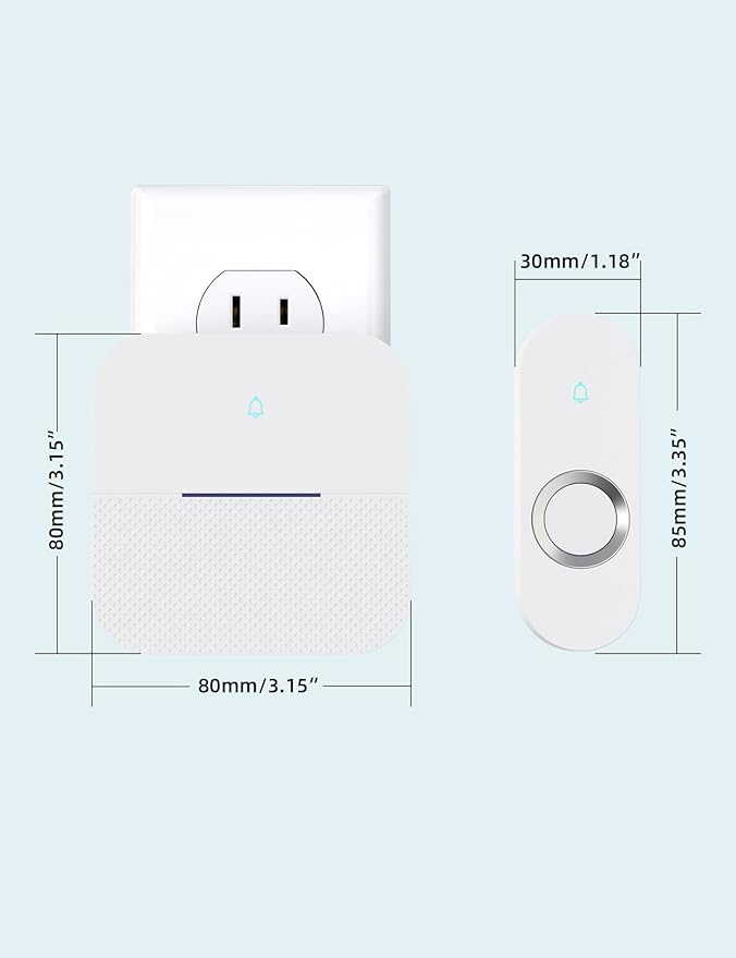 AIDA Lighted Wireless Doorbell, Home Waterproof Doorbell 1,000ft Range, 5 Volume Levels with 58 Doorbell Chimes & LED Flash (White, Doorbell with 2 Buttons & 2 Receivers)